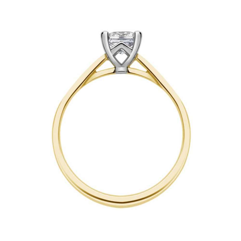 Platinum 4 Claw Princess Ring with Cathedral Setting side view - Yellow