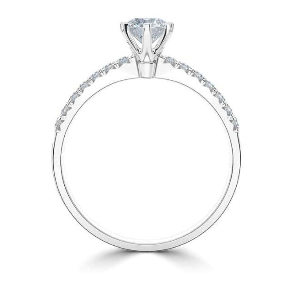 Tiffany Style 6 Claw Solitaire Ring with Diamond Shoulders Side View