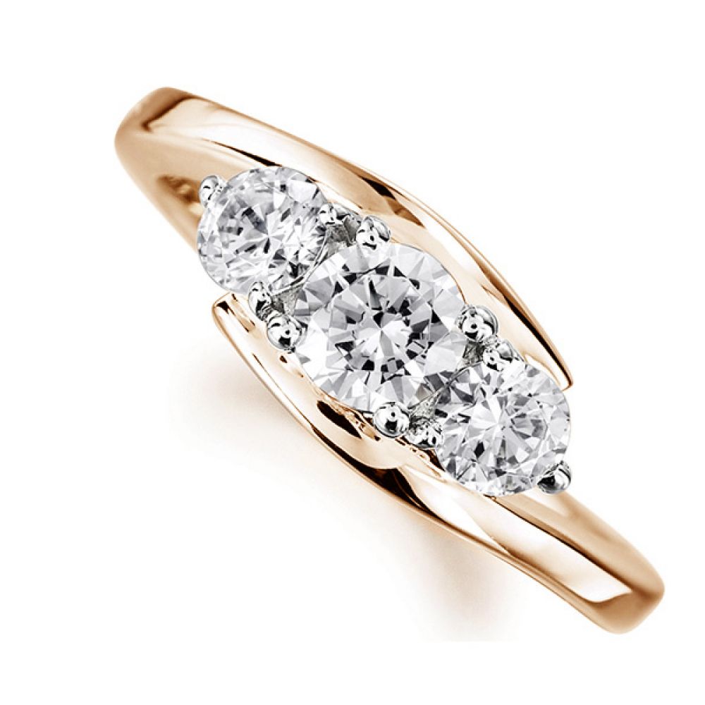 Modern 3 Stone Diamond Trilogy Style Ring Rose Gold Modern 3 Stone Diamond Trilogy Style Ring Rose Gold