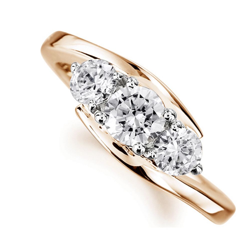 Modern 3 Stone Diamond Trilogy Style Ring Rose Gold