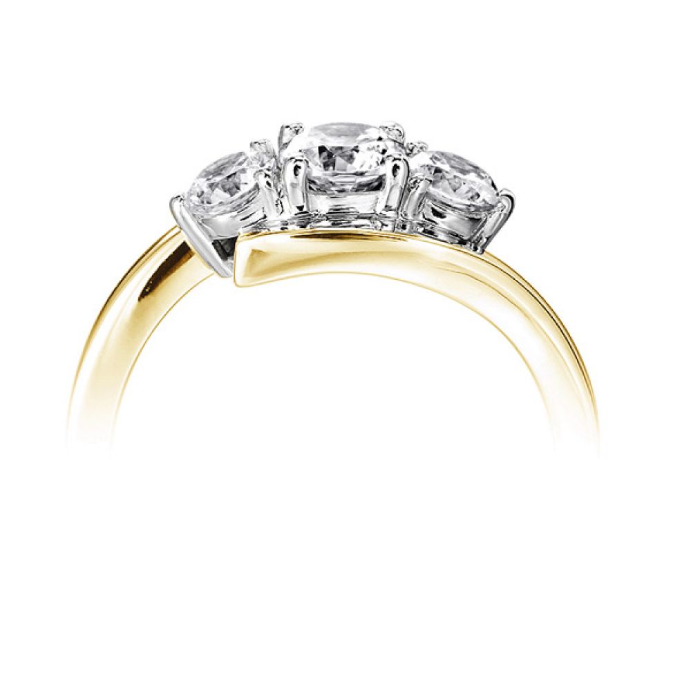 Modern 3 Stone Diamond Trilogy Style Ring Side View Yellow Gold