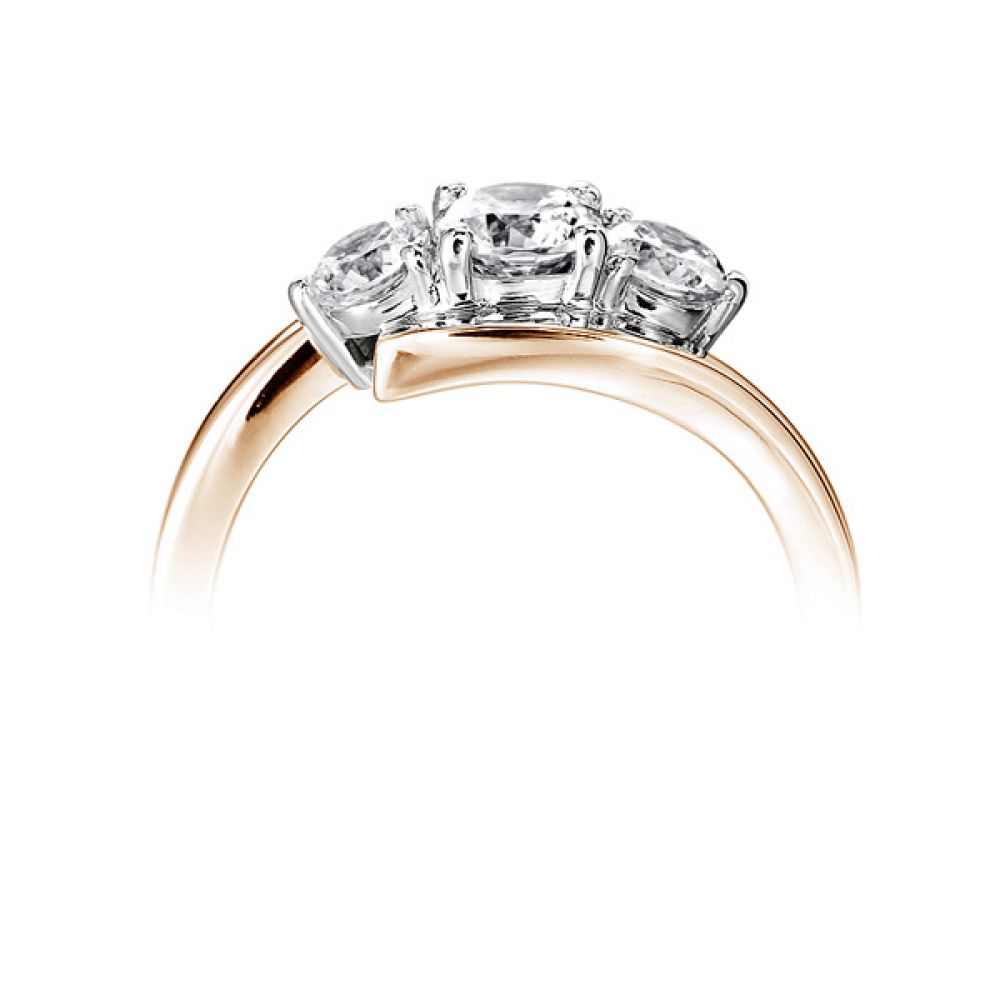 Modern 3 Stone Diamond Trilogy Style Ring Side View Rose Gold Modern 3 Stone Diamond Trilogy Style Ring Side View Rose Gold