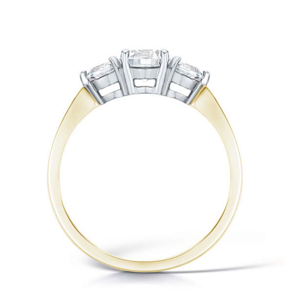 Simple Claw Set 3 Stone Diamond Engagement Ring Side View In Yellow Gold Simple Claw Set 3 Stone Diamond Engagement Ring Side View In Yellow Gold