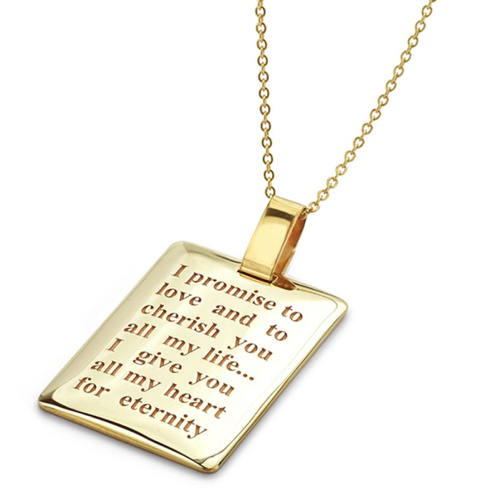 Showing the engravable pendant with personalised text added