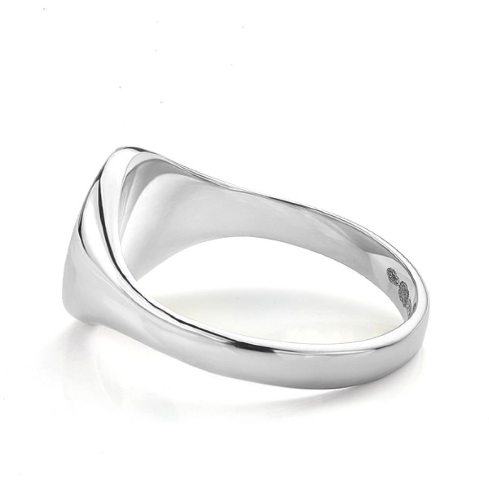 Small round signet ring white gold side view Small round signet ring white gold side view