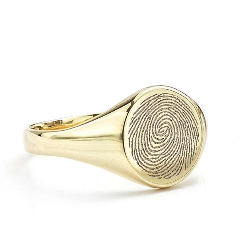 Fingerprint signet ring with small round face