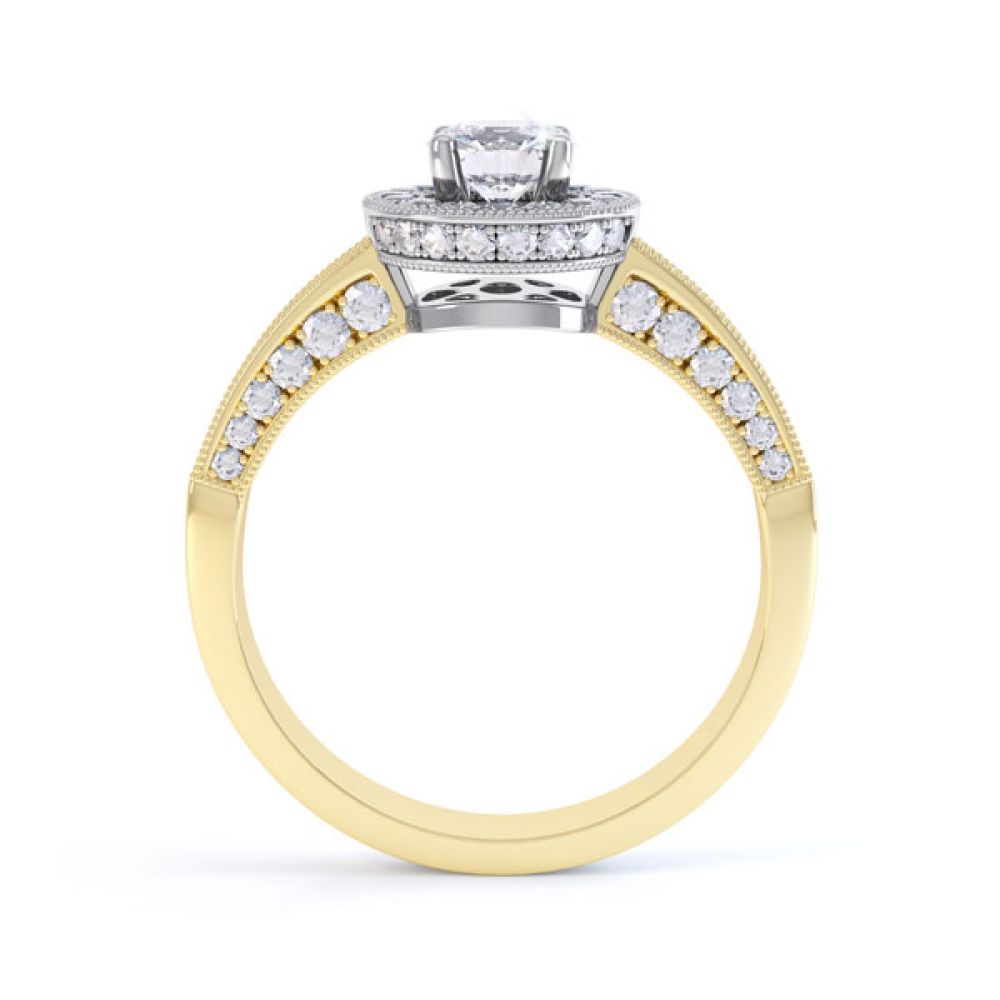 Vintage Styled Milgrain Diamond Halo Ring - yellow - Side Vintage Styled Milgrain Diamond Halo Ring - yellow - Side