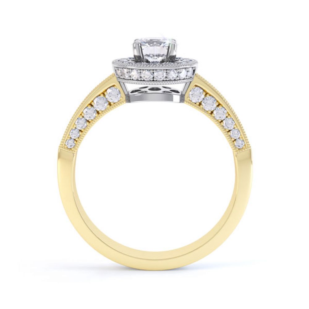 Vintage Styled Milgrain Diamond Halo Ring - yellow - Side