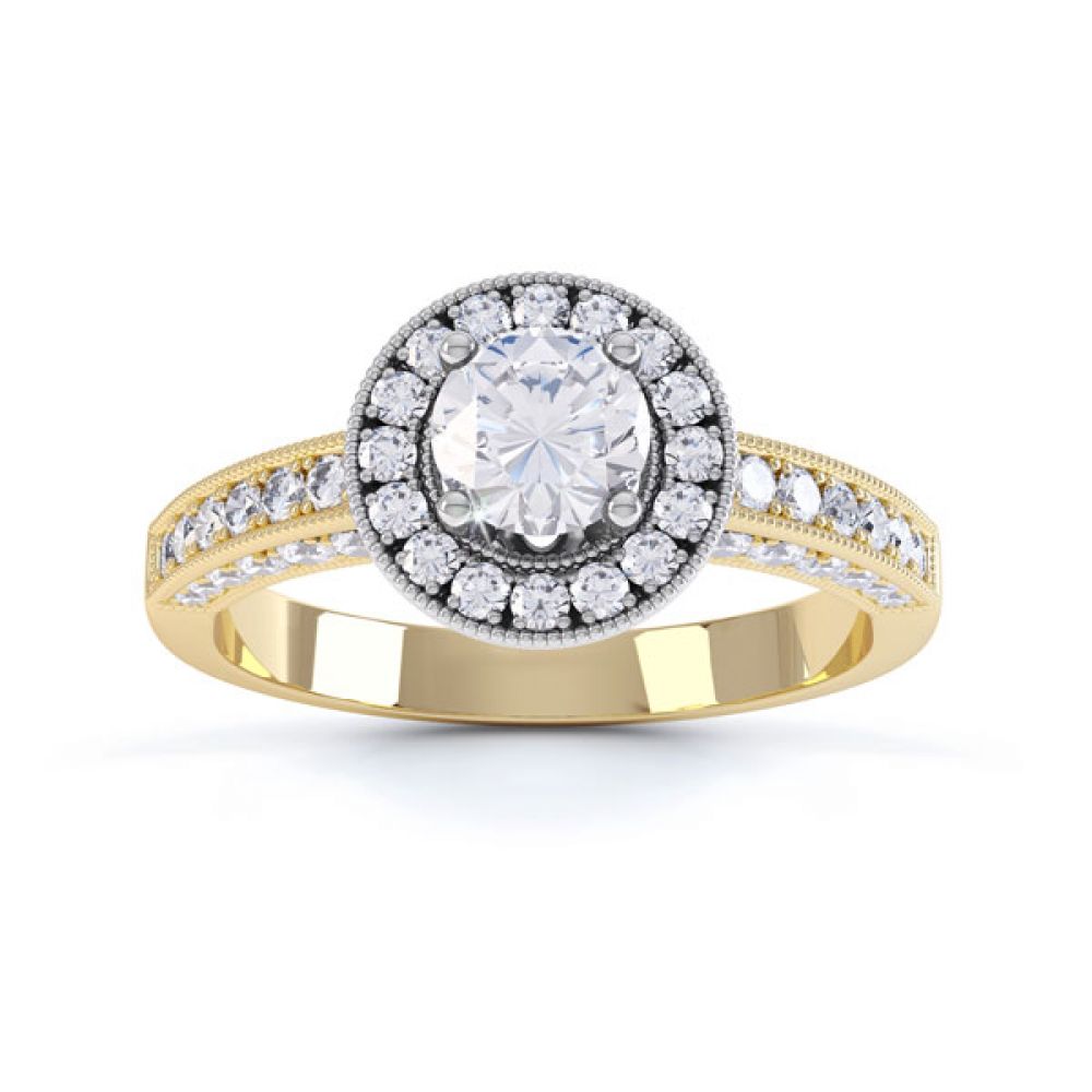 Vintage Styled Milgrain Diamond Halo Ring - yellow - Top