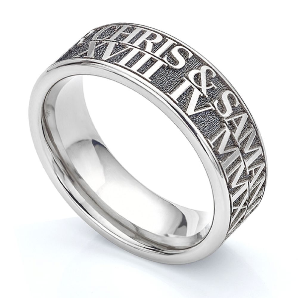 Double row engraved Titanium wedding ring with raised relief Double row engraved Titanium wedding ring with raised relief