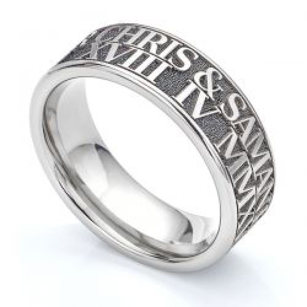 Double Row Engraved Titanium Wedding Ring