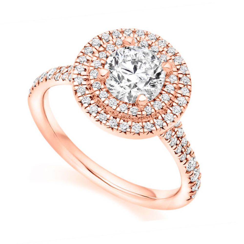 Double Halo with Diamond Set Shoulders - Rose Gold