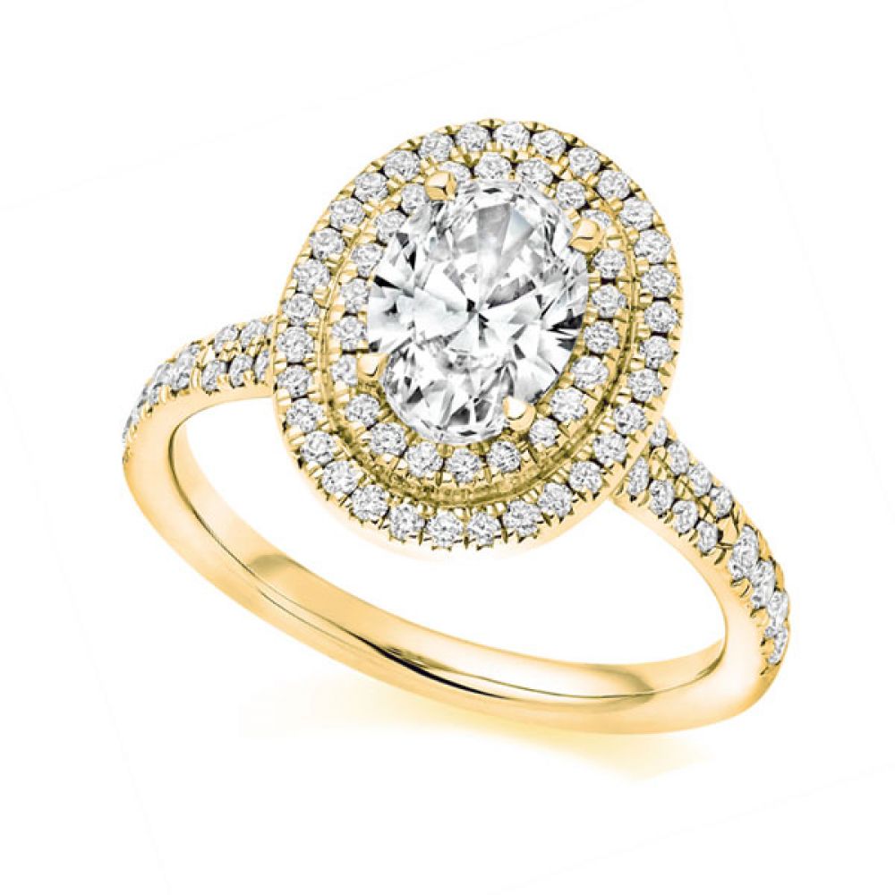 Double Halo Diamond Engagement Ring - Yellow