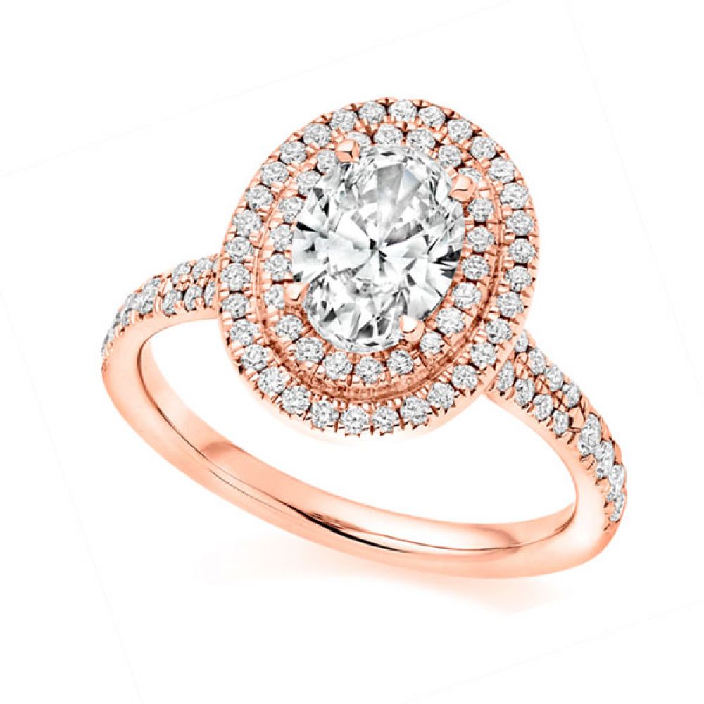 Double Halo Diamond Engagement Ring - Rose