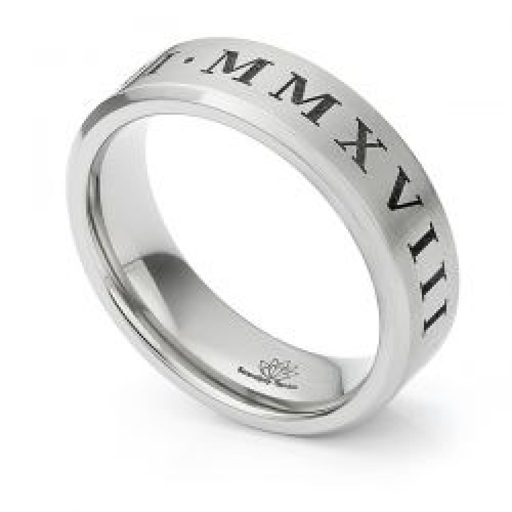 Bevelled Edge Roman Numeral Wedding Ring