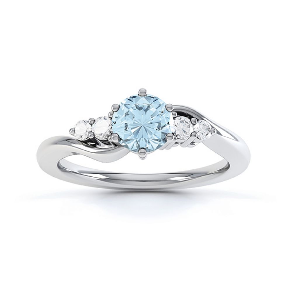 Tickled blue engagement ring top view in white gold