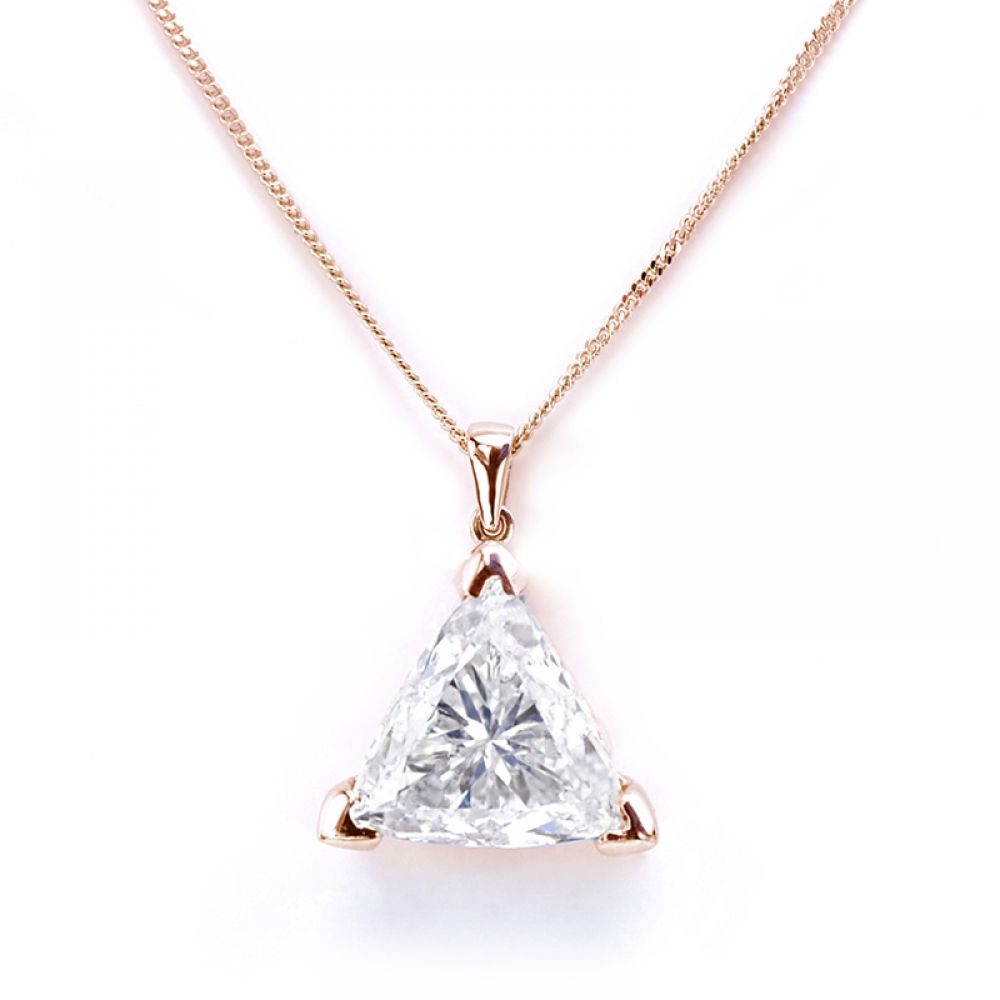 Rose Gold Trilliant Cut Diamond Pendant Solitaire