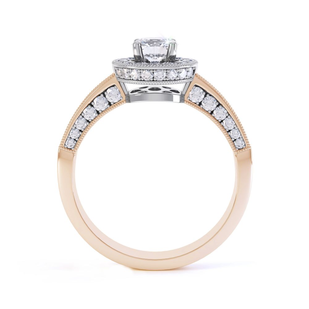 Vintage Styled Milgrain Diamond Halo Ring - Rose - Side