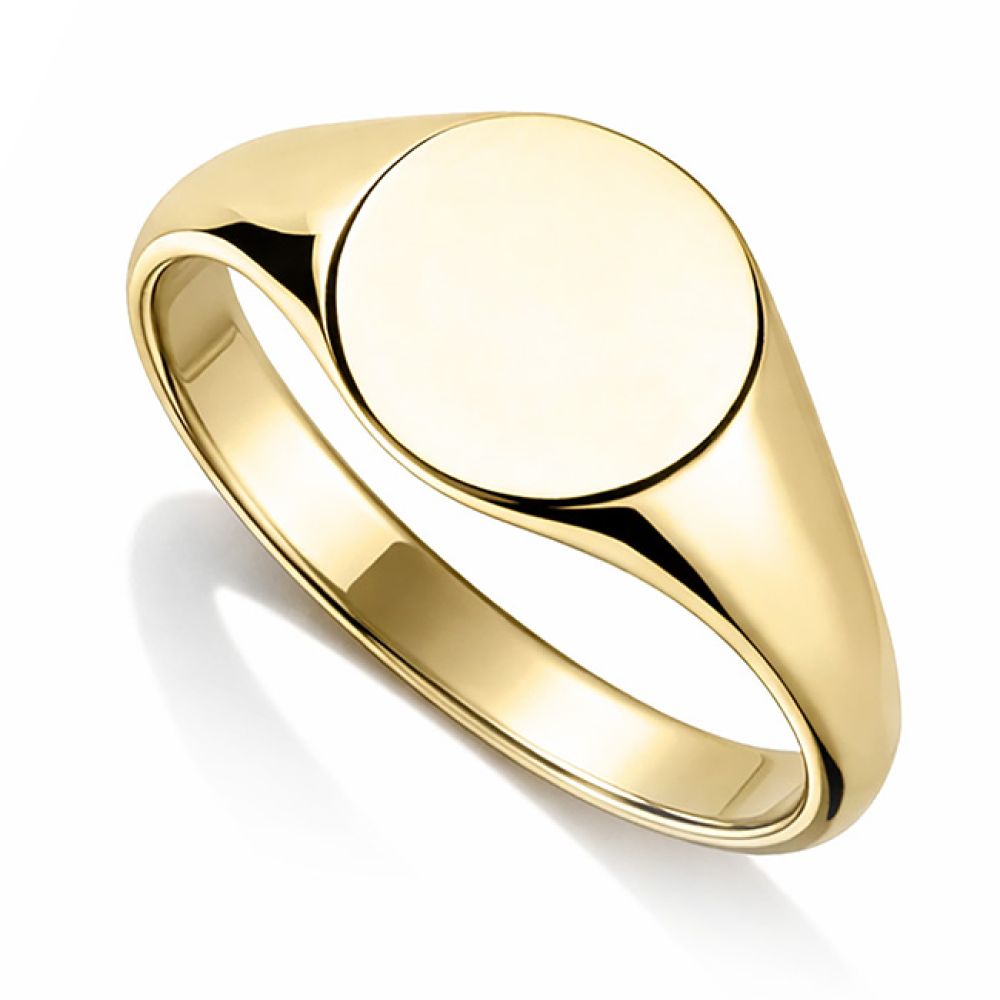 Round yellow gold signet ring suitable for engraving