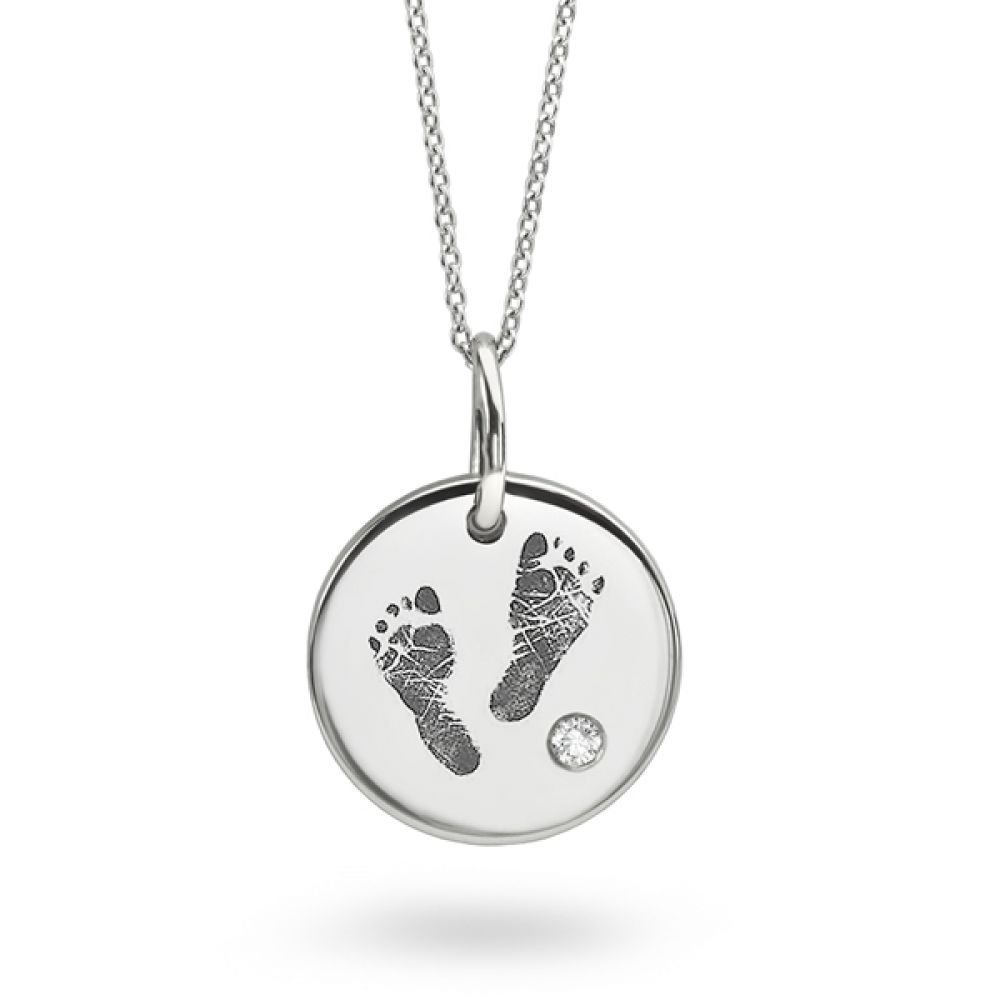 Baby Footprint Engraved Necklace with Diamond Baby Footprint Engraved Necklace with Diamond