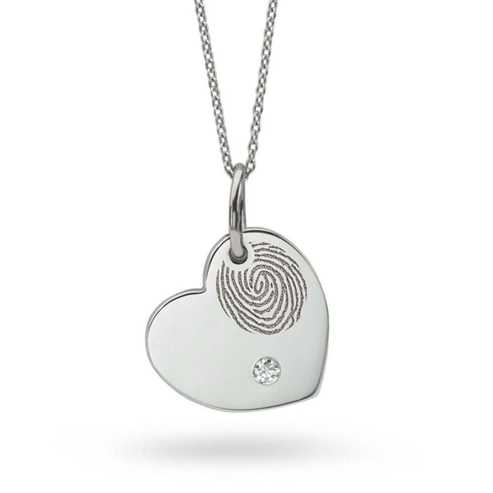 Heart fingerprint necklace with flush set diamond