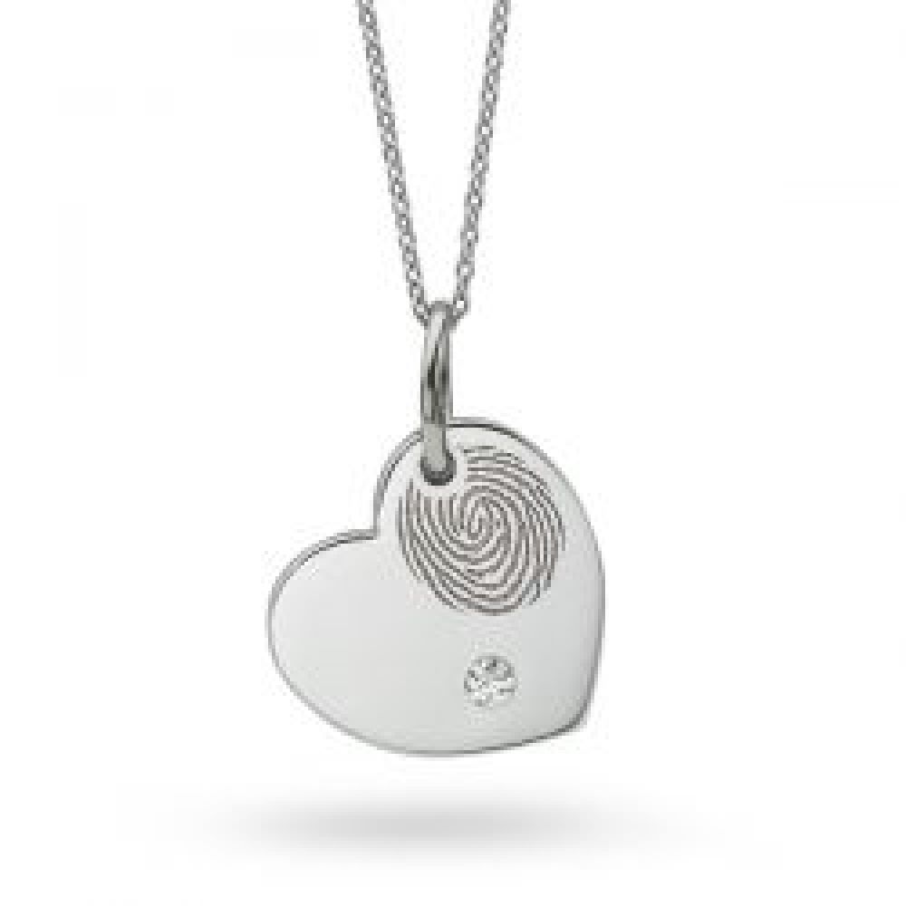 Fingerprint and Diamond Heart Shaped Pendant Fingerprint and Diamond Heart Shaped Pendant