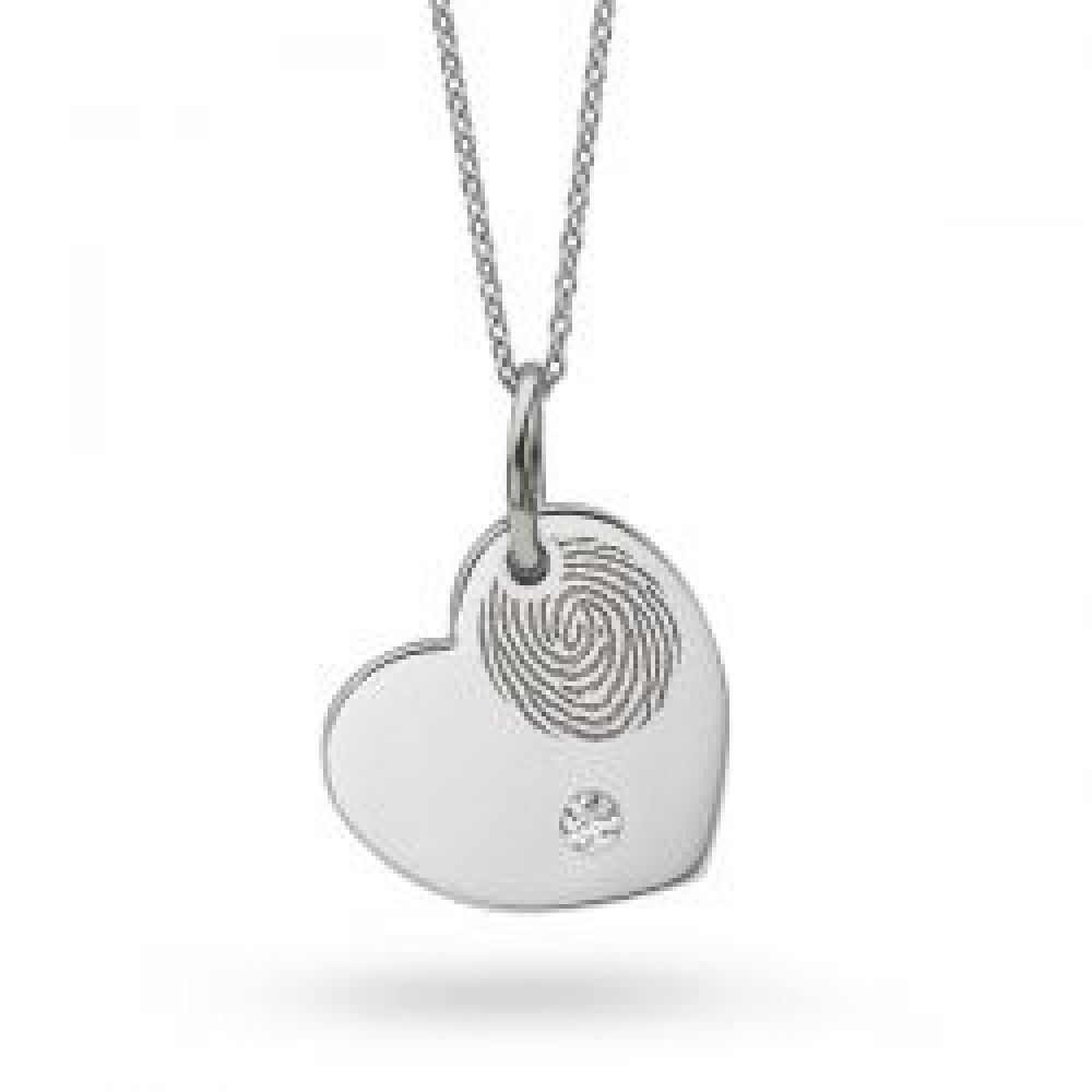 Fingerprint and Diamond Heart Shaped Pendant