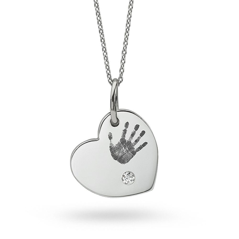 Hand Print Heart Shaped Diamond Necklace