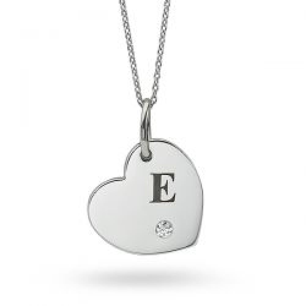 Letter Engraved Diamond Heart Pendant