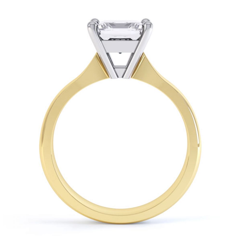 High 4 Prong Princess Cut Diamond Engagement Ring Side View In Yellow Gold