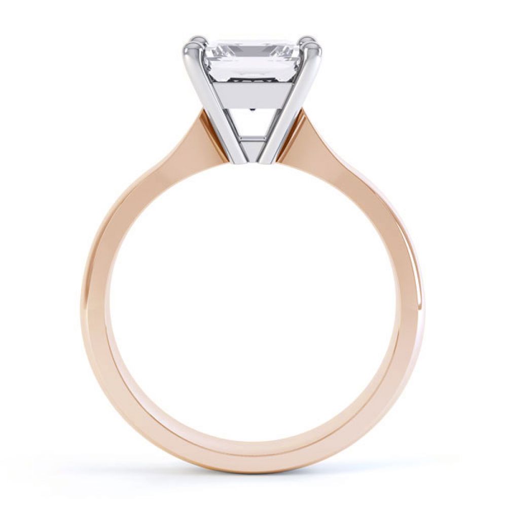 High 4 Prong Princess Cut Diamond Engagement Ring Side View In Rose Gold