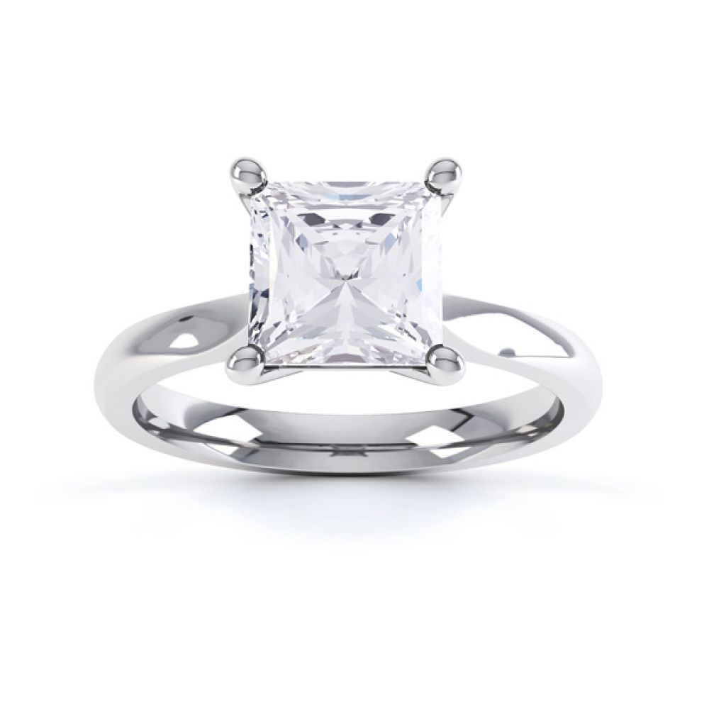 High 4 Prong Princess Cut Diamond Engagement Ring Side View Birdseye View