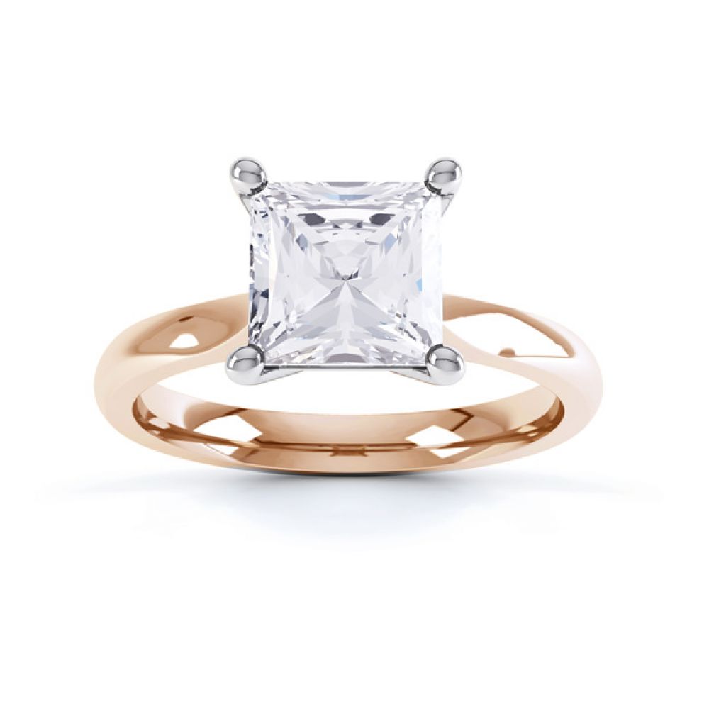 High 4 Prong Princess Cut Diamond Engagement Ring Side View Birdseye View Rose Gold