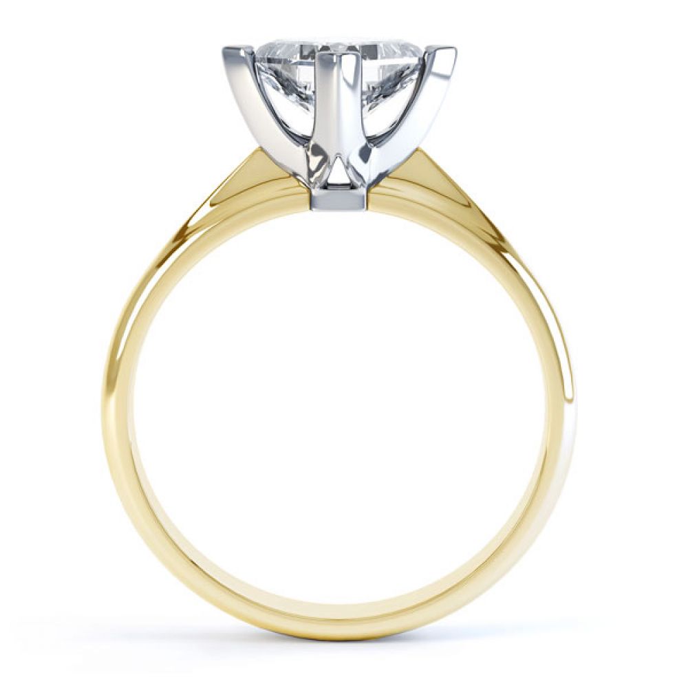 Compass Set 4 Claw Princess Cut Diamond Ring Side View In Yellow Gold