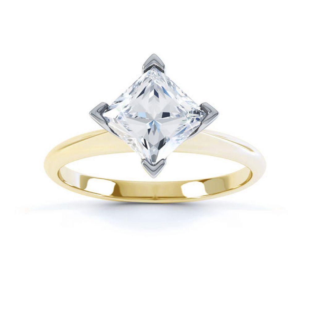 Compass Set 4 Claw Princess Cut Diamond Ring Top Yellow Gold