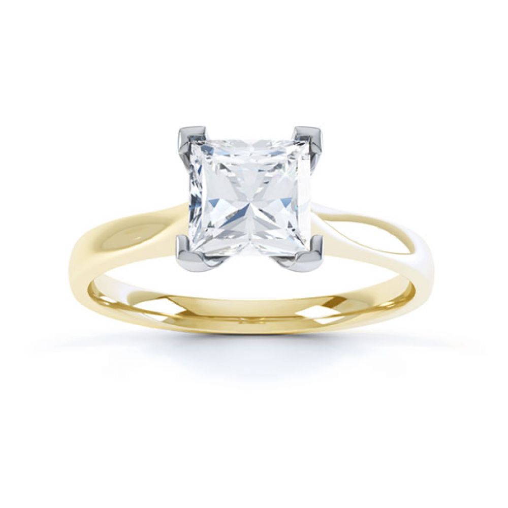 Princess Diamond Engagement Ring Square Claws Top Yellow Gold