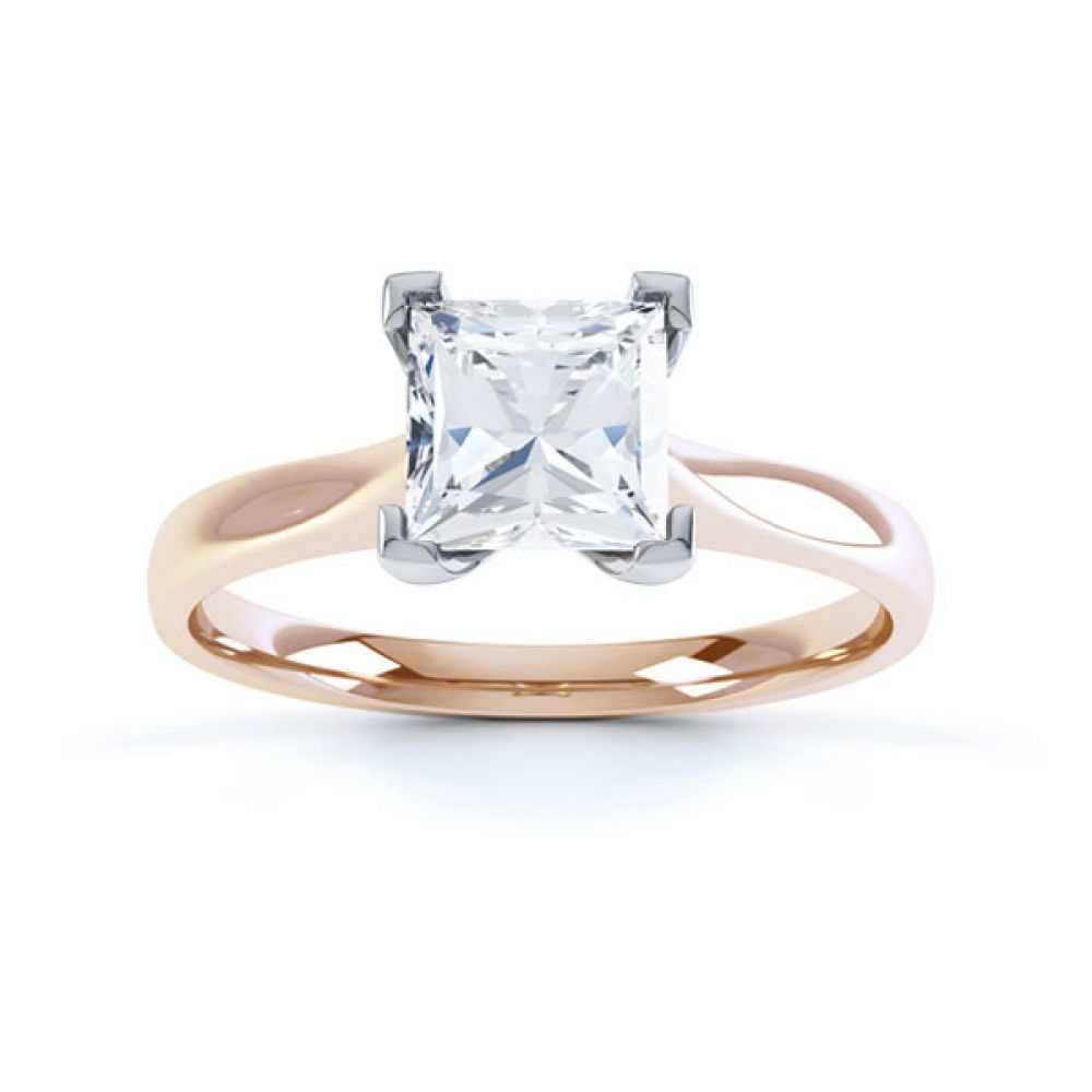 Princess Diamond Engagement Ring Square Claws Top Rose Gold