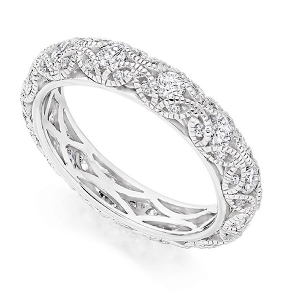 Rococo 1 carat diamond encrusted full eternity ring in Platinum