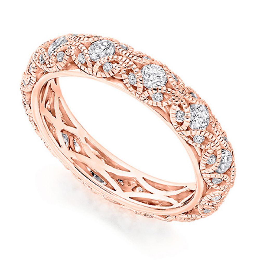 Rococo 1 carat diamond encrusted full eternity ring in Rose Gold