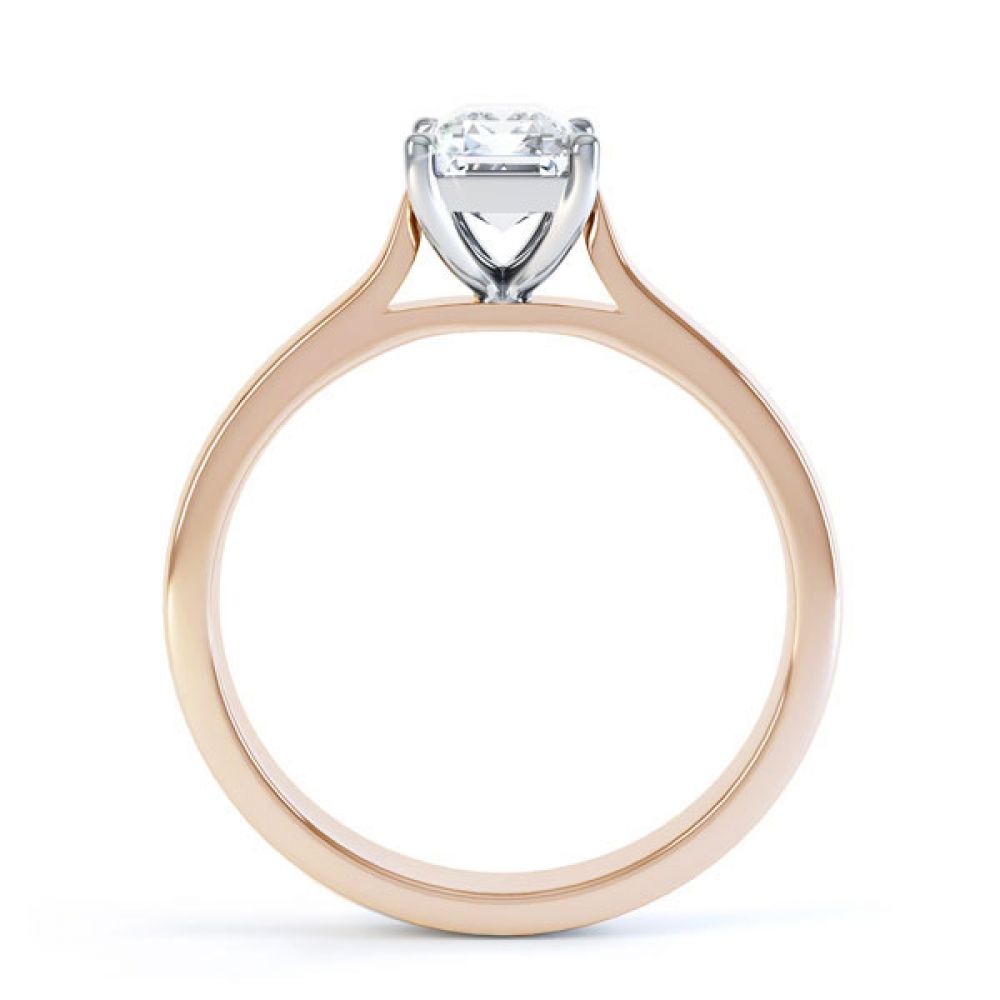 Simple 4 Claw Emerald Diamond Solitaire Ring Side View In Rose Gold Simple 4 Claw Emerald Diamond Solitaire Ring Side View In Rose Gold
