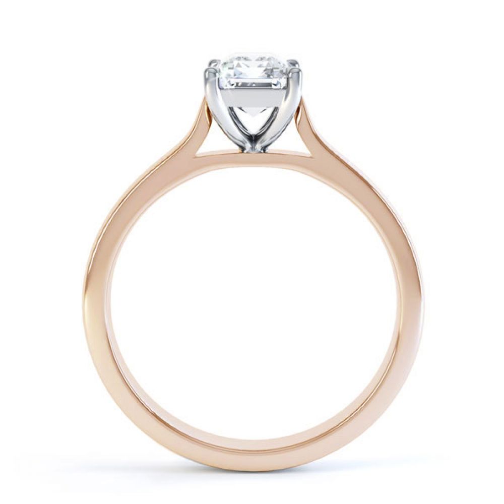 Simple 4 Claw Emerald Diamond Solitaire Ring Side View In Rose Gold