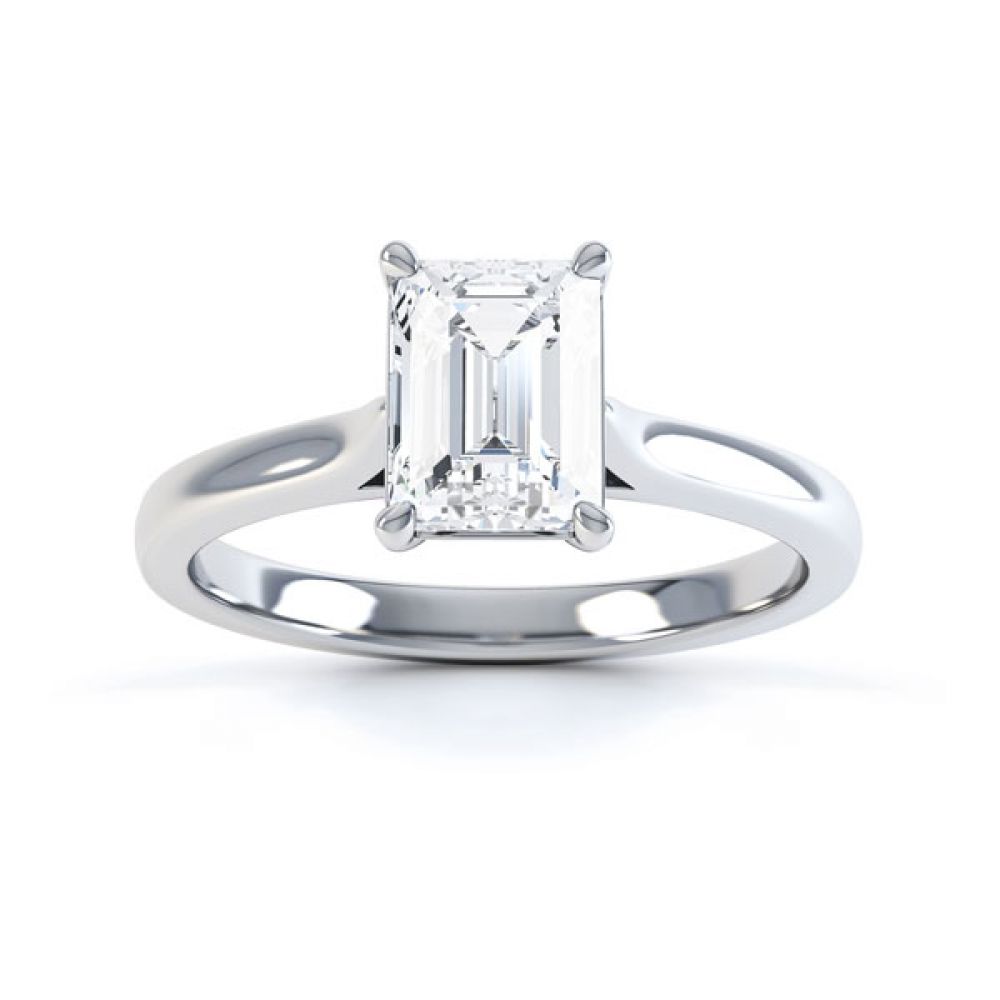 Simple 4 Claw Emerald Diamond Solitaire Ring Top View