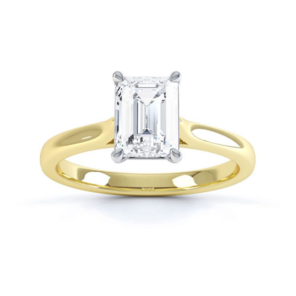 Simple 4 Claw Emerald Diamond Solitaire Ring Top View Yellow Gold