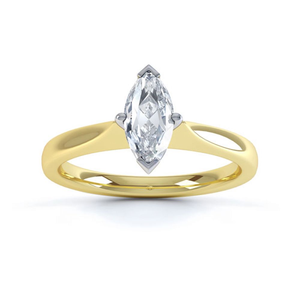 Marquise 4 Claw Diamond Solitaire Engagement Ring Top View In Yellow Gold