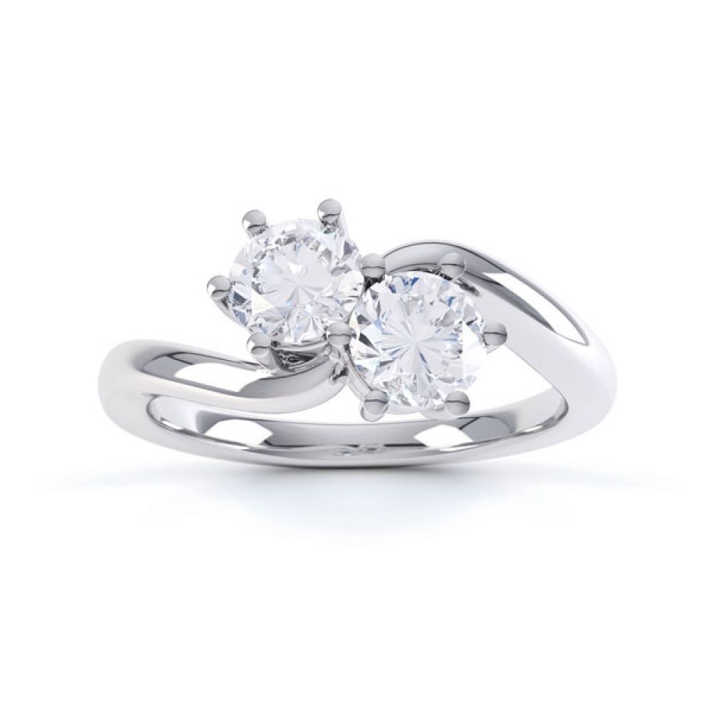 2 Stone Round Diamond Engagement Ring 6 Claw Setting Top View