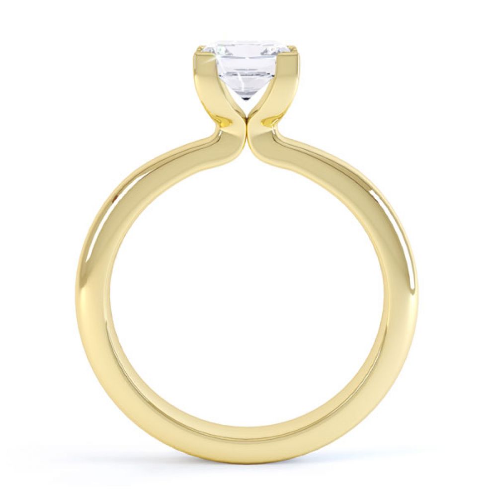 Square Diamond Ring with Box 4 Claw Setting Side View In Yellow Gold