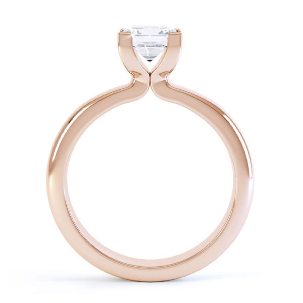 Square Diamond Ring with Box 4 Claw Setting Side View In Rose Gold