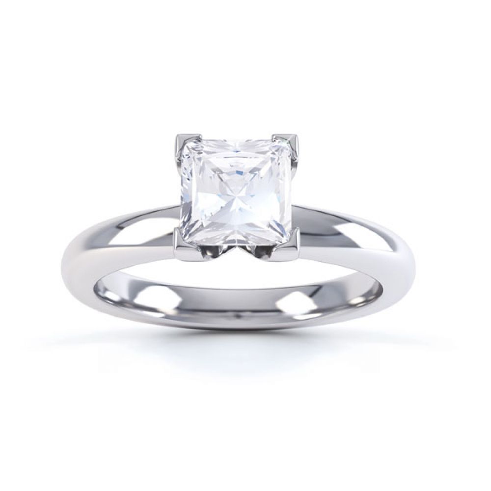 Square Diamond Ring with Box 4 Claw Setting Top View White Gold