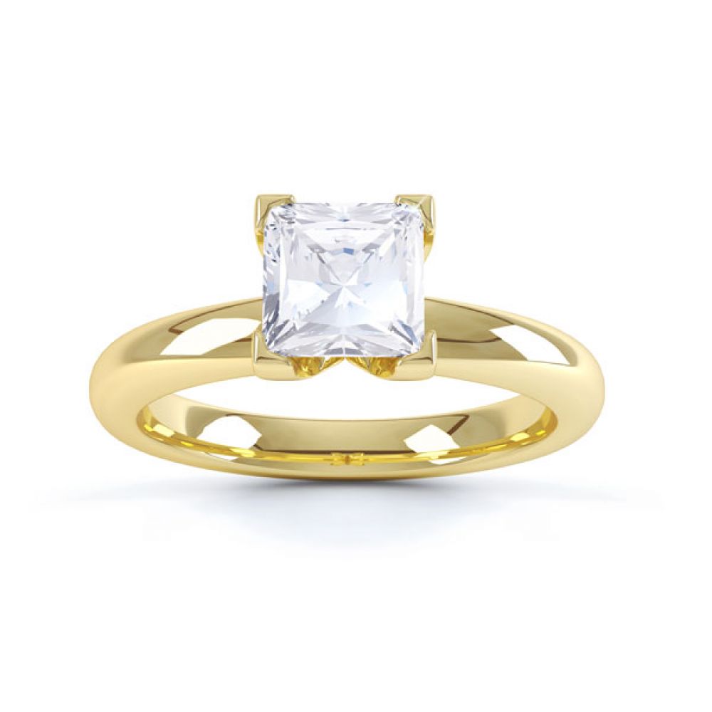 Square Diamond Ring with Box 4 Claw Setting Top View Yellow Gold