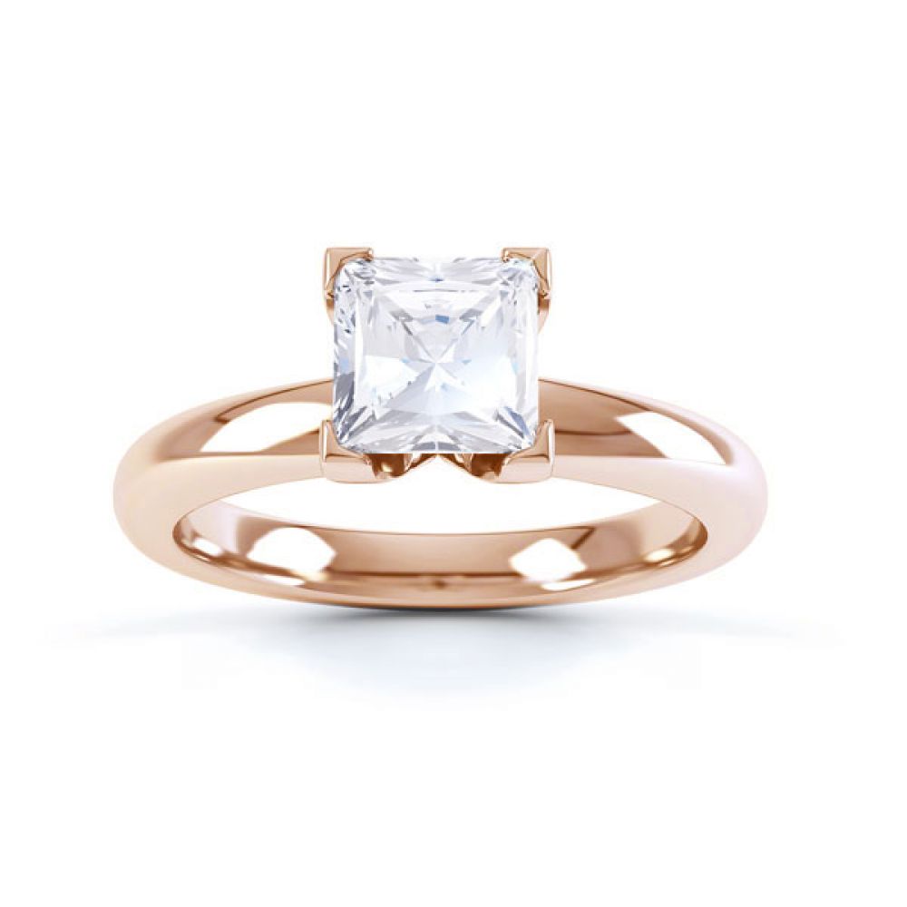 Square Diamond Ring with Box 4 Claw Setting Top View Rose Gold